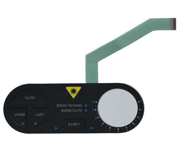 LED film switch is an operating system that integrates key function, indicator, LED backlight and instrument panel. Membrane switch is an operating system that integrates key functions, indicators and dashboards. It consists of four parts: panel, upper circuit, isolation layer and lower circuit. When the film switch is pressed, the contacts of the upper circuit deform downward and make contact with the board of the lower circuit. After the finger is released, the upper circuit contact springs back, the circuit is disconnected, and the circuit triggers the signal. Membrane switch structure, beautiful appearance, good air tightness. It has the characteristics of long service life. Widely used in electronic communication, electronic measuring instruments, industrial control, automotive industry, intelligent toys, household appliances and other fields. The plastic substrate of 0.25mm and below is called film and is mainly used as the panel layer of film switch. Various indicative patterns and words are printed on the back, indicating the operation area corresponding to the open key position. Thickness selection should be based on the size of the panel and the button, thick material, tactile increase, slow response; Material is too thin, feel poor, rebound is not obvious. Thickness above 0.25mm is called sheet and is not suitable for 3d key forming. It can be used as an indicator panel for the keyless operation area and as a lining board for the film switch to improve its hardness.