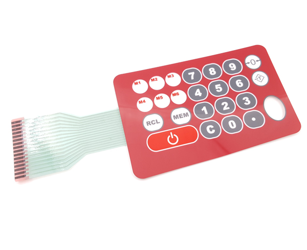 Membrane switch is an operating system that integrates key functions, indicators and dashboards. It consists of four parts: panel, upper circuit, isolation layer and lower circuit. When the film switch is pressed, the contacts of the upper circuit deform downward and make contact with the board of the lower circuit. After the finger is released, the upper circuit contact springs back, the circuit is disconnected, and the circuit triggers the signal. Membrane switch structure, beautiful appearance, good air tightness. It has the characteristics of long service life. Widely used in electronic communication, electronic measuring instruments, industrial control, automotive industry, intelligent toys, household appliances and other fields. The plastic substrate of 0.25mm and below is called film and is mainly used as the panel layer of film switch. Various indicative patterns and words are printed on the back, indicating the operation area corresponding to the open key position. Thickness selection should be based on the size of the panel and the button, thick material, tactile increase, slow response; Material is too thin, feel poor, rebound is not obvious. Thickness above 0.25mm is called sheet and is not suitable for 3d key forming. It can be used as an indicator panel for the keyless operation area and as a lining board for the film switch to improve its hardness.